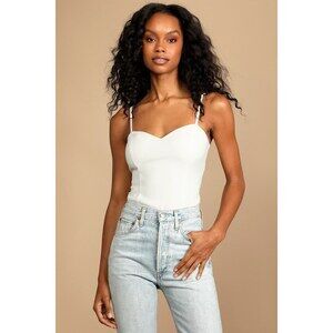 Lulus Bold Flirt White Sleeveless Bodysuit - Size M